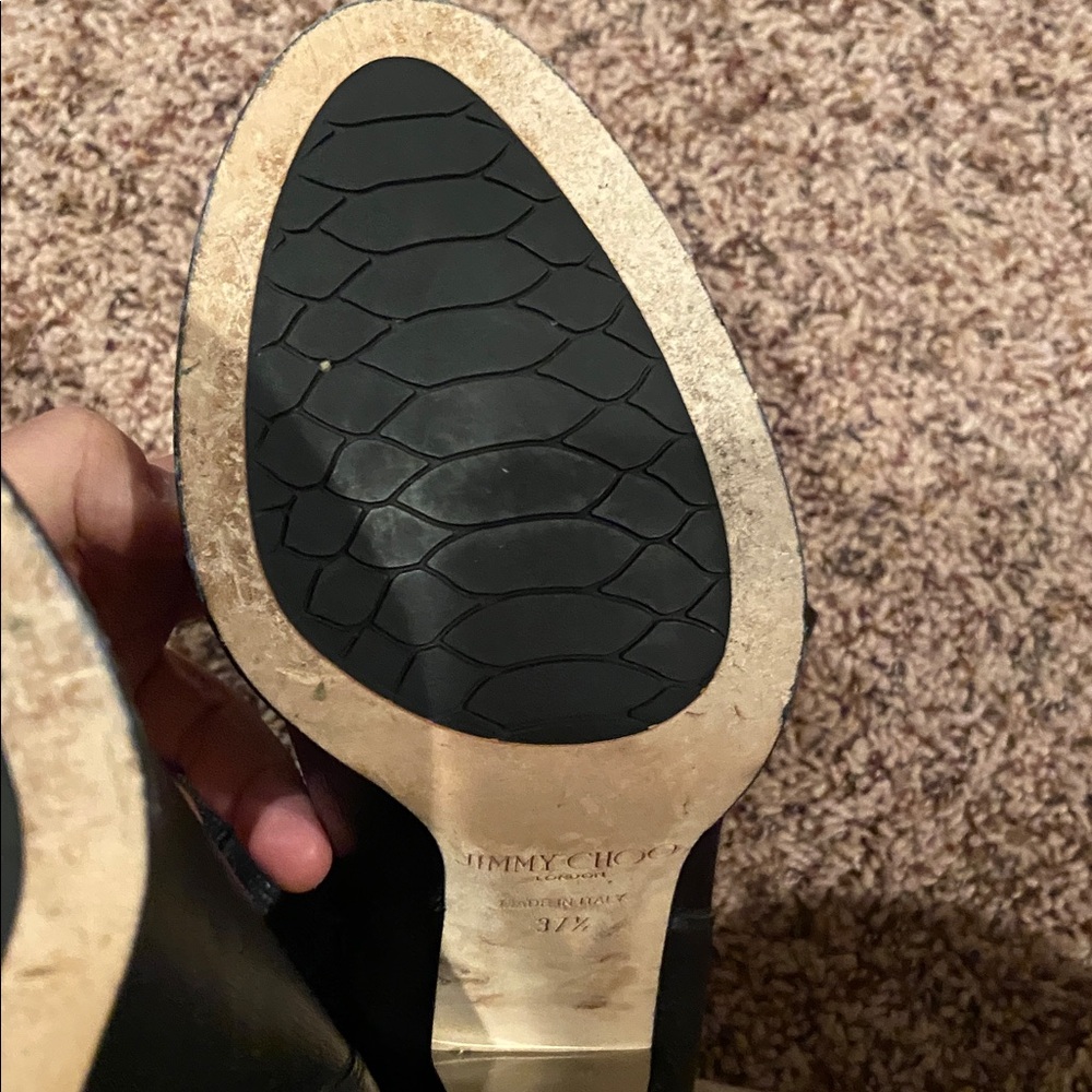 Jimmy Choo Articolo Embossed Print Black Boots 37.5 Black Mirrored Heel Like New - Picture 10 of 11